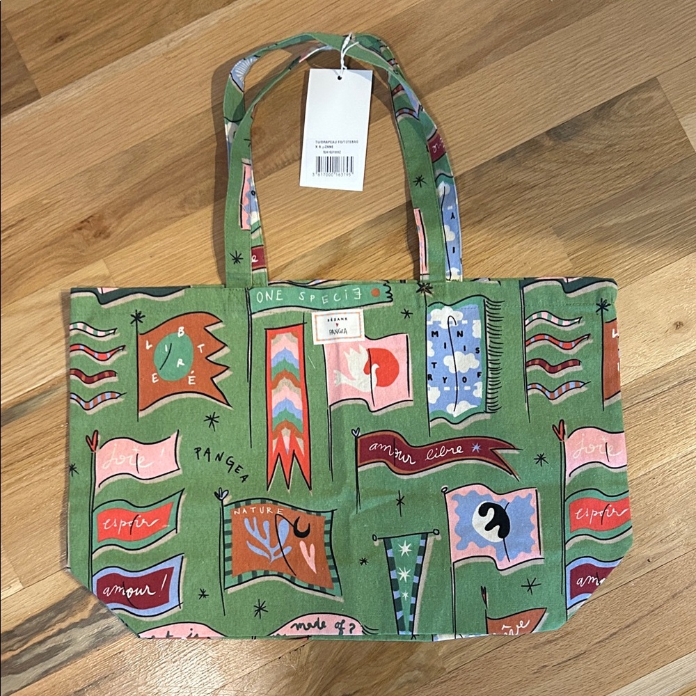 Sezane Green and Pink Patterned Tote